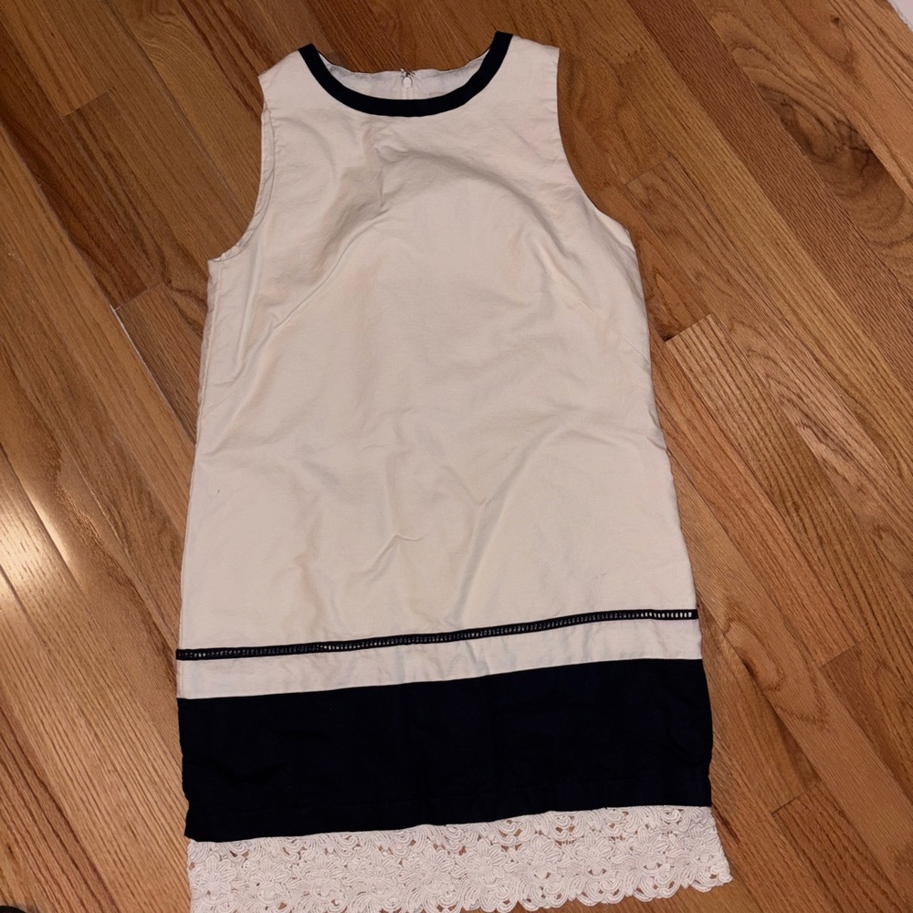 Sleeveless Cream and Black Dress with Lace Hem